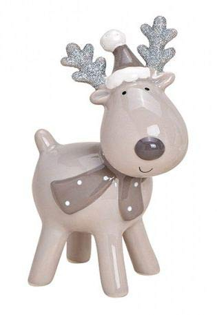 Deko Figur Elch Rentier 13 cm, Polystein grau braun silber, Dekofigur Elch Rentierfigur Winterfigur Winterdeko Weihnachtsdeko