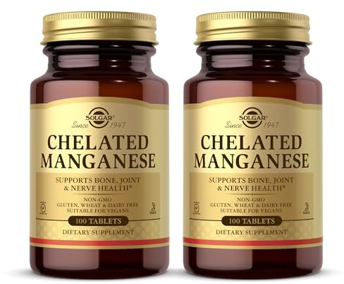 Solgar Chelated Manganese - 100 Tablets, Pack of 2 - Supports Bone, Joint & Nerve Health - Non-GMO, Vegan, Gluten Free, Dairy Free, Kosher - 200 Total Servings