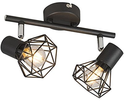 QAZQA - Modern Art Deco Spot I Spotlight I Deckenspot I Deckenstrahler I Strahler I Lampe I Leuchte schwarz schwenk- und neigbar - Mosh 2-flammig I Wohnzimmer I Schlafzimmer - Stahl Länglich - LED gee