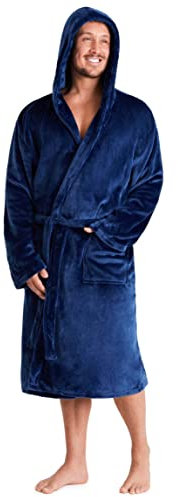 CityComfort Accappatoio da Uomo Super Morbido in Pile con Cappuccio, Caldo e Accogliente (L, Navy)