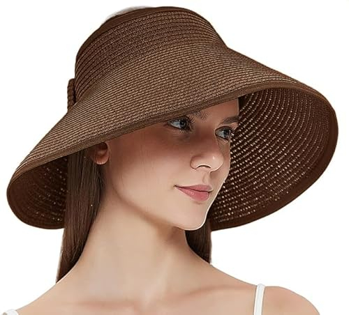 ITODA Femme Chapeau de Paille Visiere Casquette Visières Capeline Tresse Été Pliable Anti-UV UPF50+ Serre-tête Pare-Soleil Large Bord Respirant Sun Hat pour Plage Voyage Camping Randonnée