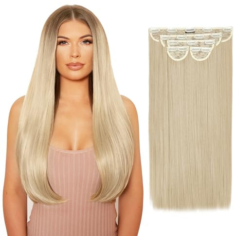 Lullabellz Super Thick Straight Clip In Hair Extensions 5-Piece, 22-Inch Length, California Blonde