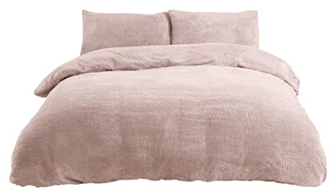 Sleepdown Teddy-Fleece-Bettbezug-Set mit Kissenbezügen, 1 Stück, wärmend, gemütlich, superweich, für Einzelbetten, Blush Pink