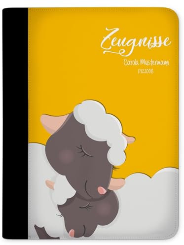 CreaDesign Customize A4 Zeugnismappe für Kinder - 26.7 x 32.7 x 1 cm, erweiterbar auf bis zu 20 Fächer, Sichtbuch ohne Klarsichthüllen, Schaf Gelb Design, Dokumentenmappe für Schüler