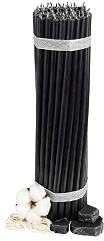 Diveevo Kirchliche Bienenwachskerzen №20-50 Stk. I hochwertige & geweihte Ritualkerzen L-30,5 cm Ø-9,6 mm I 180 Min Brenndauer in schwarz I 1,33 kg dünne Kerzen tropf- und rauchfrei