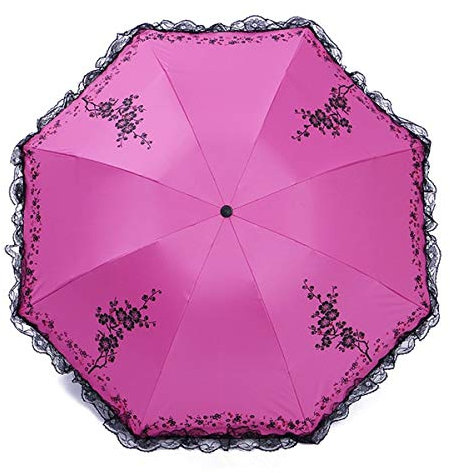 DJMJHG 6 Farben Pflaume Blume Blüte Sonnenschirm Spitze DREI Faltbare UV Sonnig/Regen Sonnenschirm Spitze Sonnenschirm Regen Frauen Rose rot