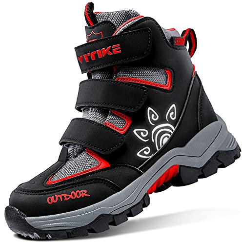 Elaphurus Scarpe da Escursionismo Stivali da Neve Unisex Bambino Scarpe da Trekking Outdoor per Antiscivolo e Caldo 33 EU,Nero Rosso