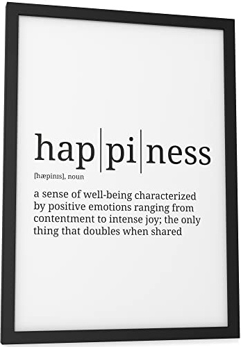 Papierschmiede® Definition Happiness, A4 Poster für Wohnzimmer, Schlafzimmer, Küche, Esszimmer, Wandbild Geschenk Wanddeko Spruch English - ohne Rahmen