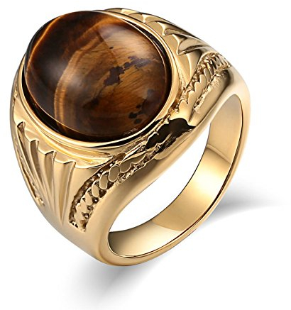 KnSam Herren Ring, Herren Ring Herren Oval Aus Edelstahl Siegelring Für Herren Männer Mit Opal Gold Ring Mit Kostenlos Gravur