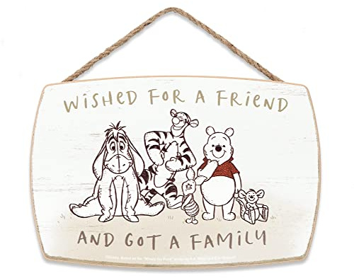 Disney Winnie the Pooh Wished For a Friend Got a Family Hanging Wood Sign | Cute Winnie the Pooh Decor for Home