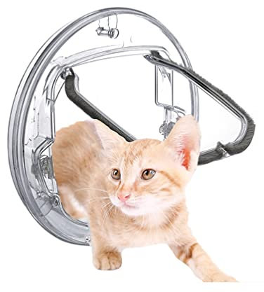 Gattaiola per Gatti Porta for Gatto for Animali Domestici for Porta in Legno Porta in Vetro Scorrevole, Bloccaggio A 4 Vie Blocco for Gatto Trasparente E Dog Anteriori E Uscita for Animali Domestici