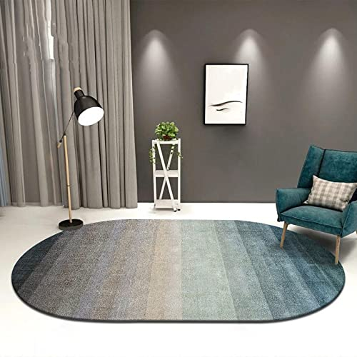makeups1 Oval Kurzflor-Designer Teppich extra weich Wohnzimmer, Schlafzimmer, Esszimmer rutschfest Waschbar Teppiche, Einfaches blaues Verlaufsmuster, 100 x 160 cm