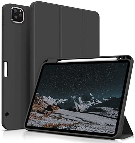 aoub Hülle für iPad Pro 11 4./ 3./ 2. Generation 2022/2021/2020, Hülle für iPad Pro 11 mit Stifthalter, Kann Pencil 2 Aufladen, Weiche Silikonhülle, Auto Schlafen/Wachen, Schwarz