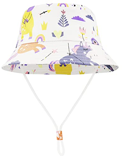 FenFang Cappello da Sole Bambino Bambina a Tesa Larga, Berretto Pescatore Neonato Estivo, Cotone Bucket Hat, Fisherman cap da Cartone Dinosauro Spiaggia 1 2 3 4-8 Anni (2-4 Anni, Viola)