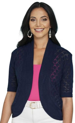 Chums Ladies Lightweight Pointelle Knit Shrug Elegant Bolero for Layering