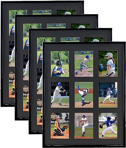 Gold Home Baseball-Sammelkartenrahmen für 9 Karten, schwarze Doppel-Matten | Teilweise UV-Schutz, doppelt geklebte Matten für Standard-Baseball-, Basketball-, Fußball- und Hockeykarten. Wandmontage für
