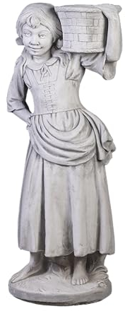gartendekoparadies.de Mädchen als Blumensäule Pflanzgefäß aus Steinguss, H. 109 cm, 3 Liter, 125 kg, Grau, frostsicher für Außenbereich