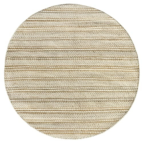 HAMID - Woll- und Jute-Teppich Runden Olivia, Handgewebter Woll-Jute-Teppich für Wohnzimmer, Schlafzimmer, Natürliches Weiß, (150 x 150 cm)