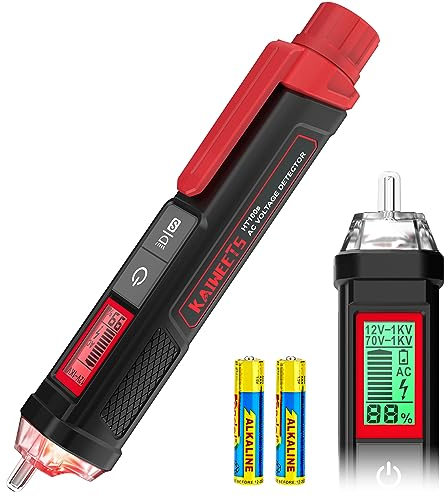 KAIWEETS Cercafase Senza Contatto, Rilevatore di CA Tensione a Doppia Sensibilità 12V/70V-1000V, Tester con Display Digitale dell'intensità di Tensione in Percentuale, Test Filo Fase/Neutro