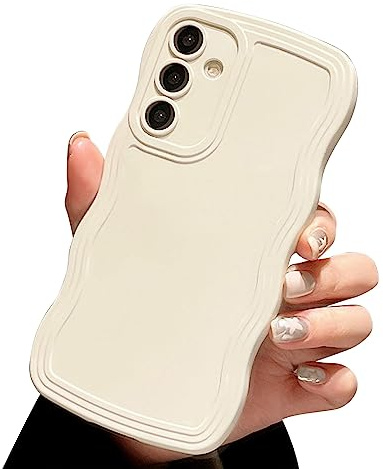 Ownest Kompatibel mit Samsung Galaxy A14 Hülle Cute Curly Simple Welle Rahmen Case Aesthetic Design Solid Farbe Men Girls TPU Silikon Slim Phone Case Handyhülle für Samsung Galaxy A14 - Beige