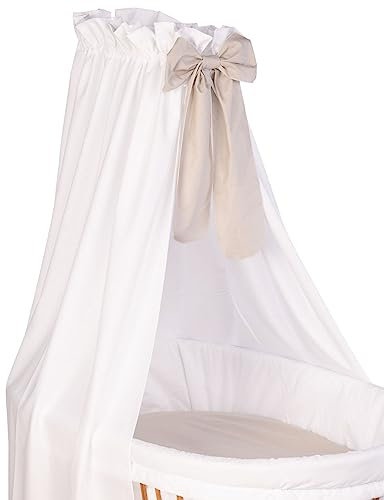 Mionido Textiles Set für Stubenwagen piccolino beige | Set aus Stubenwagen-Polster, Spannbettlaken & Himmel mit Dekorschleife für Körbe mit Griff | 100% Made in Germany | Hochwertige Baumwolle