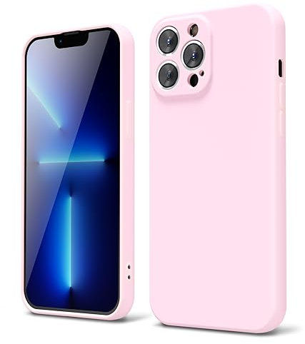 oakxco for iPhone 13 Pro Max Phone Case Liquid Silicone, Cute Thin Slim Soft Rubber TPU Plain Smooth Gel Cover for Women Girl Aesthetic Design, Matte Solid Protective & Shockproof, Rose Light Pink