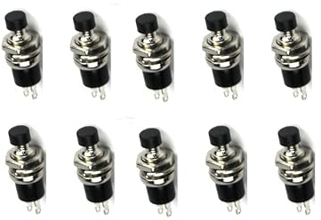 Switian 10 Stück Mini-Drucktaster SPST Momentan-Schalter 220V/2A - Schwarzer Industriestandard Schaltknopf mit 6.8mm Gewinde für Elektroinstallation, Werkstatt & Modifikation