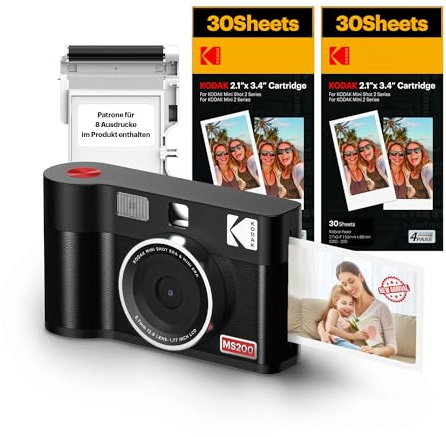 KODAK Mini Shot 2 ERA 4PASS 2-in-1 Sofortbildkamera und Fotodrucker (5,3x8,6cm) Fotodrucker + 8 Blatt im Lieferumfang enthalten + 60-Blatt-Patrone, Schwarz