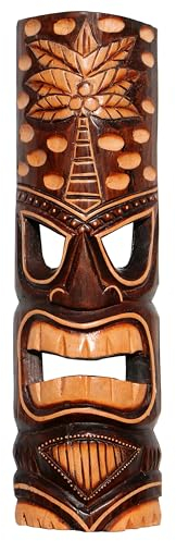 Wogeka - 50 cm TIKI Maori Wand-Maske - im Neuseeland Style aus Holz als Geschenk-Idee zu Weihnachten Geburtstag Dekoration - Handarbeit Schnitzerei von Bali (Maske44)