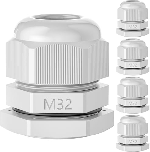 PEBA IP68 Waterproof Grey Cable Glands 32mm, M32 x 1.5 Outdoor Electrical Box Cable Gland, Suitable for 16mm - 21mm Cables, Cable Compression Glands with Locknut, Grey Cable Glands Joints, (M32X5W)