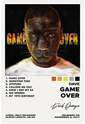 MEZUMI Rapper Dave Game Over Album Cover Leinwand Poster Wandkunst Dekor Druck Bild Gemälde für Wohnzimmer Schlafzimmer Dekoration ungerahmt 60 x 90 cm