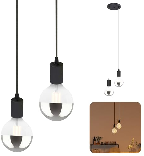SSC-LUXon PARU Pendelleuchte Vintage 2-flammig schwarz - Design Hängelampe inkl. 2x E27 XL Kopfspiegel LED Lampen warmweiß