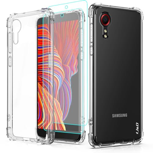 J&D Kompatibel für Samsung Galaxy Xcover 5 Hülle, Kristallklar Stoßdämpfend Handyhülle mit (2er Pack) Displayschutzfolie, Anti-Gelb TPU Bumper Case for Galaxy Xcover 5, Transparent