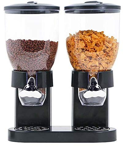 OHMG Distributeur de céréales Double,Distributeur de Céréales Duo en plastique,Conservation Cornflakes Dispenser,Rangement pour Muesli,Bonbons, Riz,Céréales (NOIR)