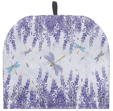 Tutolipy Purple Tea Pot Cover Insulated Tea Cosy Protector with Top Hanging Loop Dust Proof Tea Kettle Cover Warm Keep Tea Cozy for Kithcen Home Decor Dragonfly Lavender