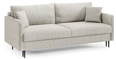 LIKMA 3 Sitzer Sofa Mara 209 cm mit Schlaffunktion und Bettzeugbehälter, Bouclé Schlafsofa mit Bettkasten, Moderne Couch, Sofagarnituren, Bettsofa Farbe: Creme, Stoff: Lambi 8