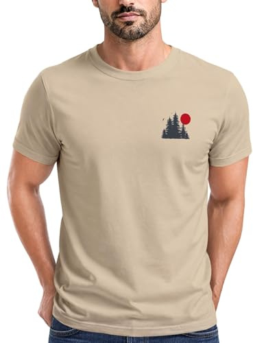 Neverless® Herren T-Shirt Logo Print Wald Silhouette Natur Aufdruck Outdoor Fashion Basicshirt Streetstyle