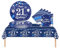 37pcs Navy Silver 21st Decorations - Tablecloth, Plates, Napkins & Serviettes for 21st Birthday Table Decorations for Kids, Him, Her