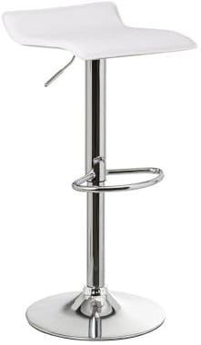 Taburete alto de cocina regulable en altura blanco cuadrado sin respaldo | Asiento cuadrado tapizado en polipiel. Sin respaldo. Pie giratorio gris. Altura ajustable de 63 a 83 cm. Resiste hasta 120 kg
