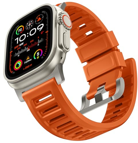 Bandletic R-FKM Correa Compatible con Correa Apple Watch Ultra 2/Ultra 44mm 45mm 49mm 42mm Correa para Hombre, Suave Transpirable Durable Sport Bandas para iWatch Series SE 9 8 7 6 5 4 3 2 1, Naranja