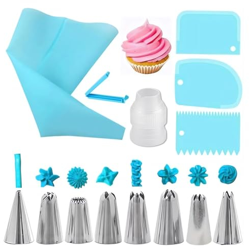 LAKJUOZ Sac A Poche Professionali E Riutilizzabili – Miglior Sac A Poche In 100% Silicone Alimentare Extra Resistente Per Decorazioni Torte Dolci – Set Pasticceria Con 8 Beccucci E 3 Spatole
