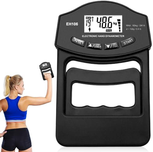 Manometro digitale, 396lb/180 kg, nero, dinamometro manuale con cavo di ricarica USB, intelligente e sensibile, impugnatura Strength Trainer elettronica, grande schermo LED