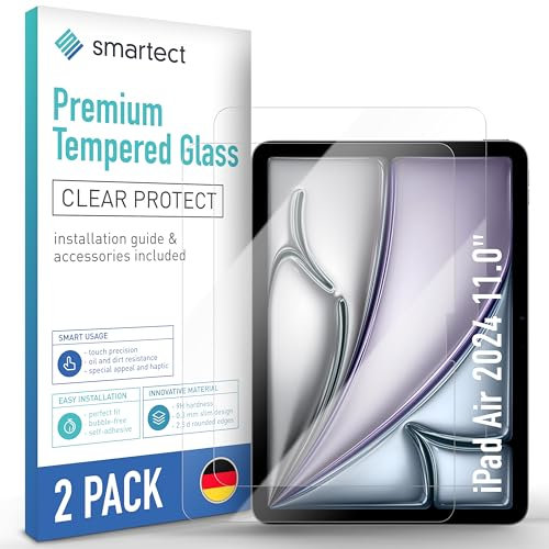 smartect Vetro Temperato [2 Pezzi, Clear] compatibile con iPad Air 2024 11.0, Pellicola Protettiva HD Anti Graffio, Senza Bolle, Durezza 9H, 0.3mm Ultra Trasparente, Ultra Resistente