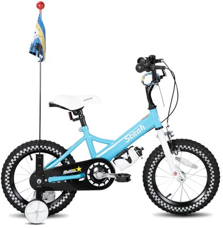 STITCH JOYSTAR Little Rock 12 Zoll Kinderfahrrad für 2-4 Jahre Kinderfahrrad mit Stützrädern, Jungenfahrrad mit Korb Fahrradstreamer, blau