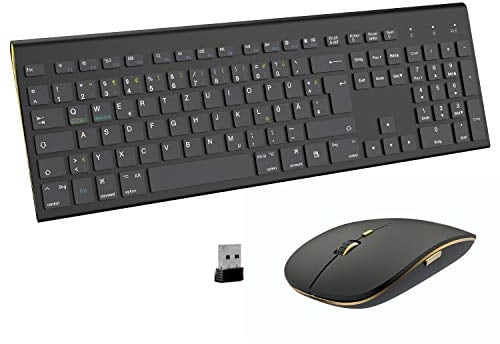 Tastatur und Maus Set Kabellos - Ultraslim 2.4Ghz USB Funk Tastatur QWERTZ (Deutsch) Layout Ergonomisch Klein Maus Ultra-Dünne für Computer/Desktop/PC/Laptop/TV/Windows - Schwarz
