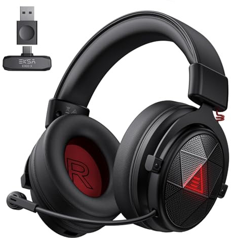 EKSA Wireless Gaming Headset, 5.8G USB-C & USB Schnittstelle Headphone Kabellos, 7.1 Surround Sound ENC LED Licht, PC Headset mit Noise Cancelling Mikrofon für PC/PS4/PS5/Mac/Xbox One,E900X