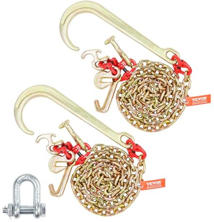 VEVOR Cadena de Remolque con Gancho en J de Vástago Largo, Paquete de 2, Cadenas de Remolque Grado 80 con Gancho RTJ 8mm x 180cm Capacidad de Carga 2448 kg, para Averías, Transporte, Grúa, Camión