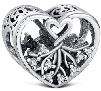 KEQ Colgante de plata de ley 925 con corazón de amor,Charms de Para Niña Mujer, adecuado para Europa, regalos para mujeres, pulsera y collar (Familia del Árbol)