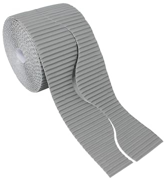 Bright Ideas Corrugated Border Roll for School Displays, Grey, 57mm x 7.5m (15m When Split), BI8209