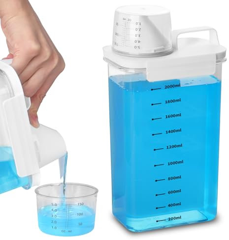 YSWOVUO 2300ML Distributeur de Lessive avec Verre Doseur, Hermétique Boîte de Rangement pour Poudre à Laver et Lessive, Contenant pour Céréales Sucre Muesli, Récipient d'Aliments pour Animaux
